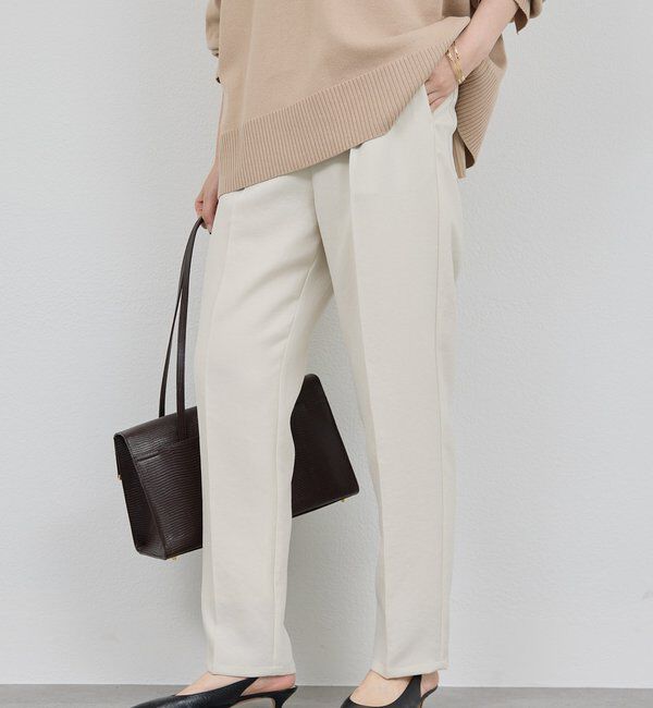  「【シワになりにくい】ジャージーテーパードパンツ」|チノ|アイボリー