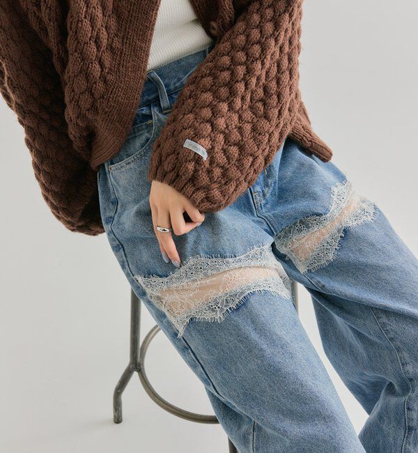  「レース切替デニム」|デニム|