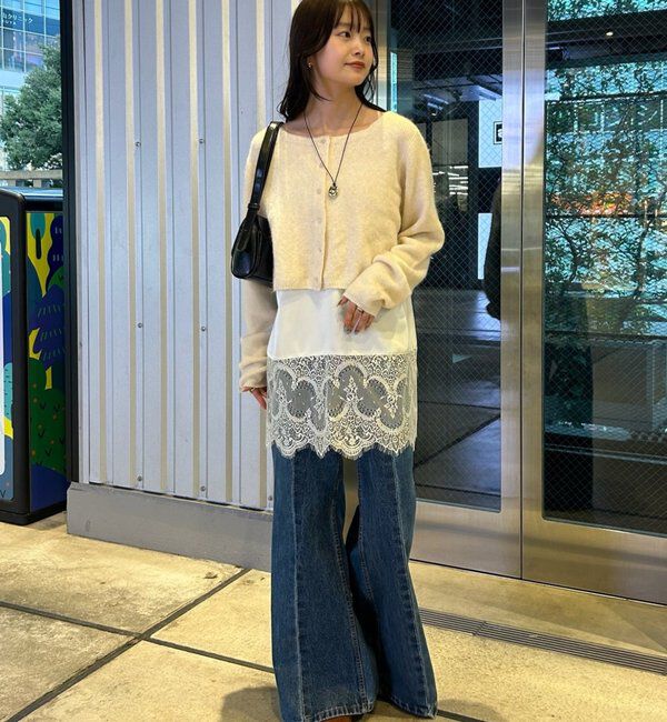  「スクエアネックニットカーディガン」|カーディガン|