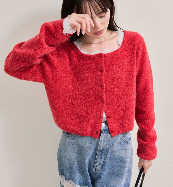  「スクエアネックニットカーディガン」|カーディガン|