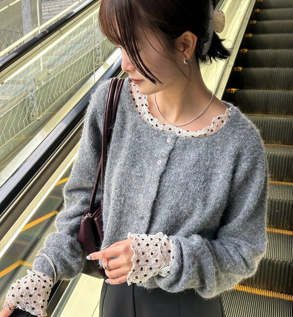  「スクエアネックニットカーディガン」|カーディガン|