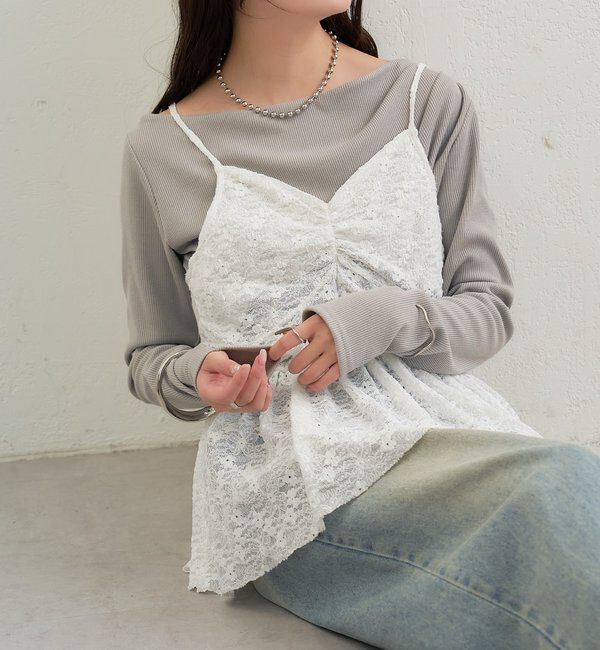  「Vギャザーレースキャミソール」|シャツ・ブラウス|