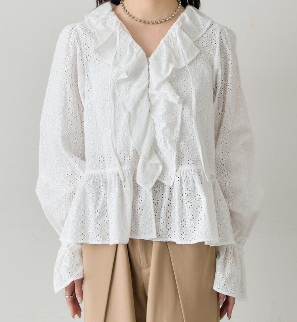  「フラワー刺繍フリルブラウス」|シャツ・ブラウス|