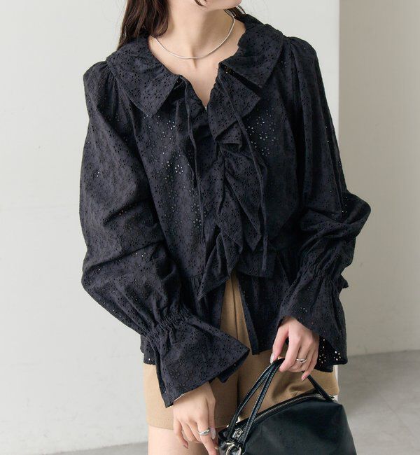  「フラワー刺繍フリルブラウス」|シャツ・ブラウス|