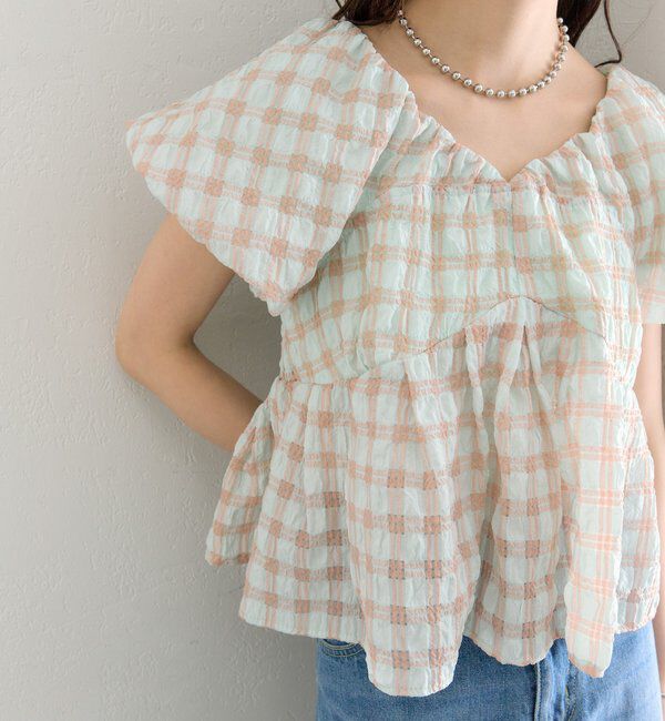  「チェックパフブラウス」|シャツ・ブラウス|