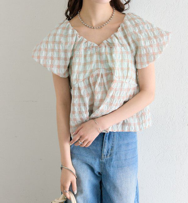  「チェックパフブラウス」|シャツ・ブラウス|