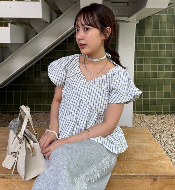  「チェックパフブラウス」|シャツ・ブラウス|