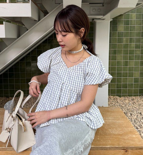  「チェックパフブラウス」|シャツ・ブラウス|