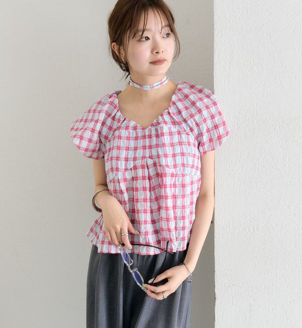  「チェックパフブラウス」|シャツ・ブラウス|
