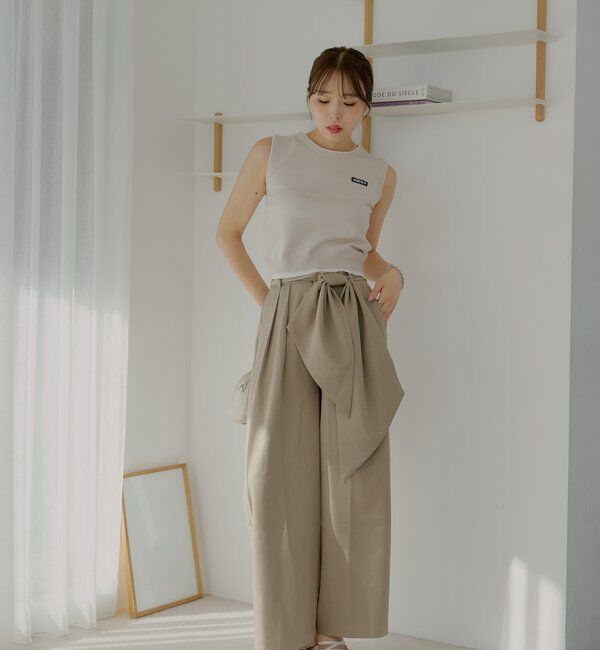  「【SALON by Chico】 BIGリボンスラックスロングパンツ」|チノ|