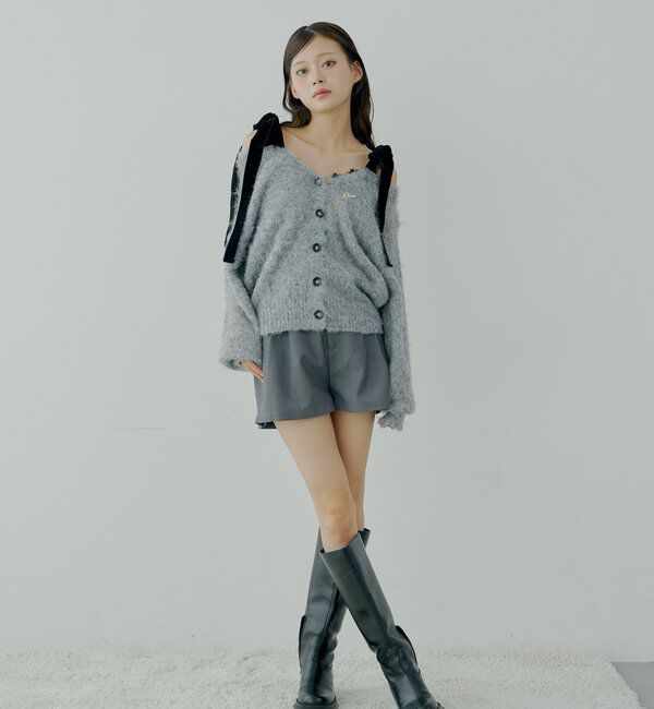  「【ブローチ取外し可】ベロアリボンルーズニットカーディガン」|カーディガン|