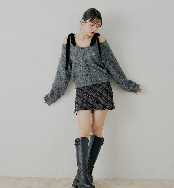  「【ブローチ取外し可】ベロアリボンルーズニットカーディガン」|カーディガン|