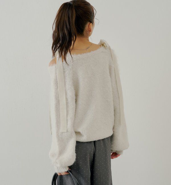  「【ブローチ取外し可】ベロアリボンルーズニットカーディガン」|カーディガン|