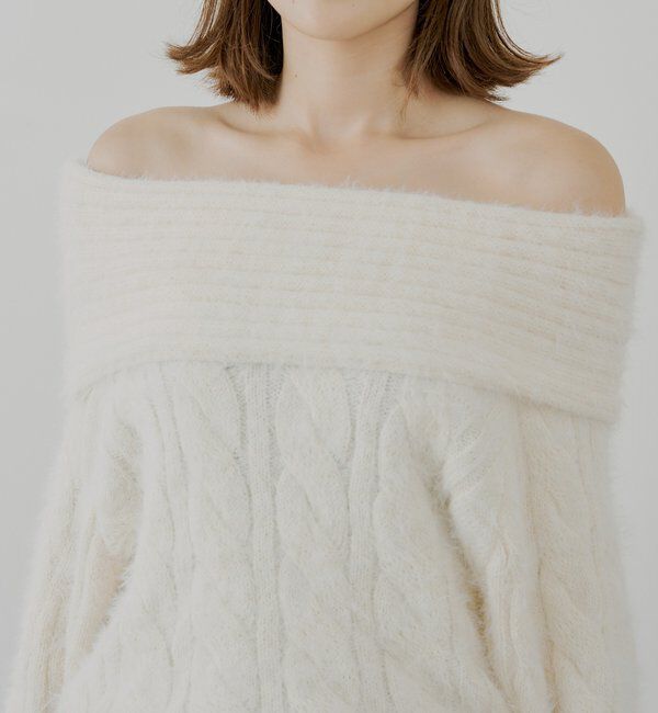  「リブデザインオフショルルーズニット」|ニット・セーター|
