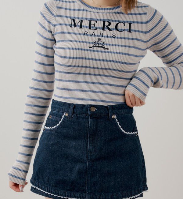  「【5色展開】ロゴ刺繍リブニット」|ニット・セーター|