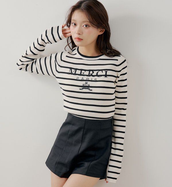  「【5色展開】ロゴ刺繍リブニット」|ニット・セーター|