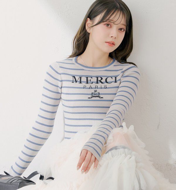  「【5色展開】ロゴ刺繍リブニット」|ニット・セーター|グレー