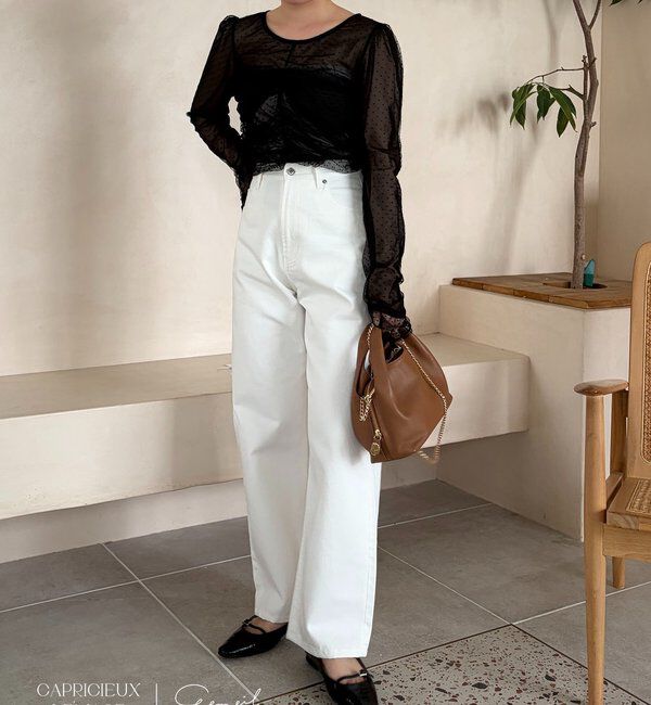  「【コラボ限定カラー/ホワイト・ベージュ】13ozハイウエストストレートデニム」|デニム|