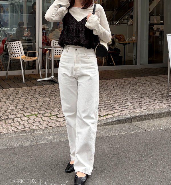  「【コラボ限定カラー/ホワイト・ベージュ】13ozハイウエストストレートデニム」|デニム|