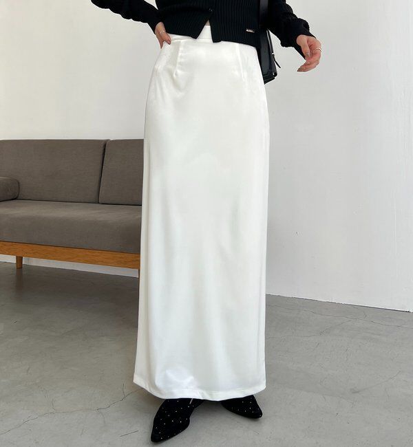  「【低身長サイズあり】ベロアIラインスカート」|スカート|オフホワイト