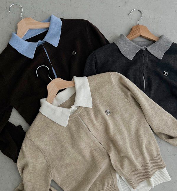  「レイヤードポロニットカーディガン」|カーディガン|