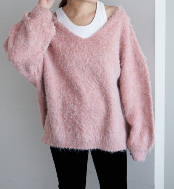  「【着映えニット】シャギーＶネックプルオーバー」|ニット・セーター|