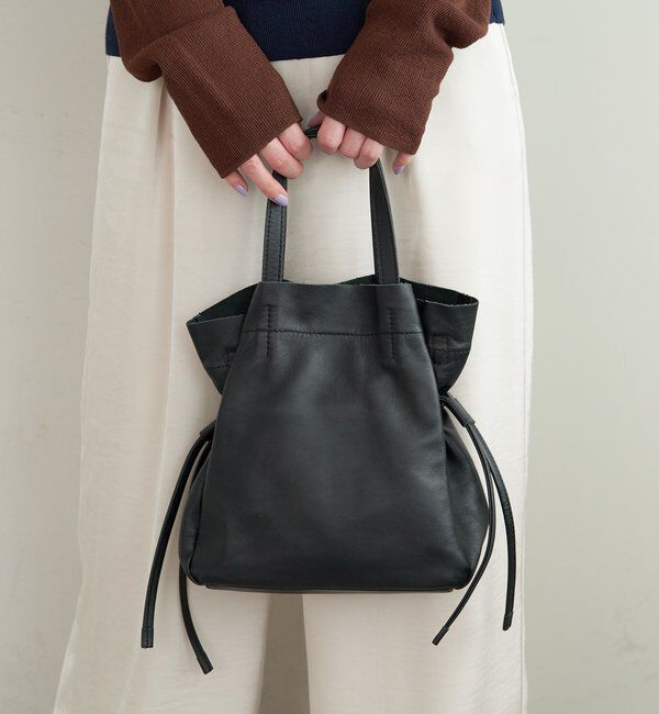  「レザー巾着ショルダーバッグ」|トートバッグ|ブラック
