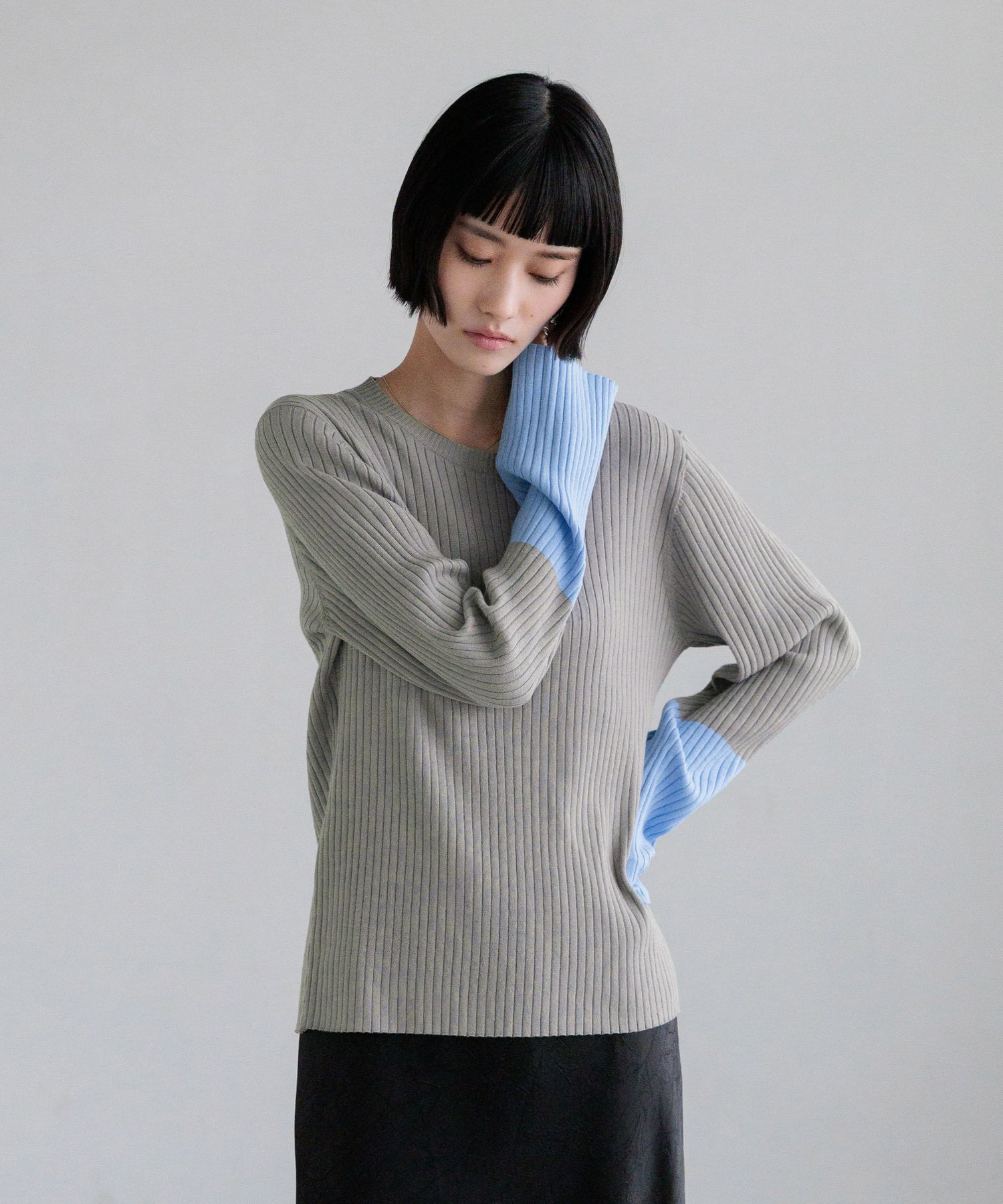 LOWRYS FARM「１２ＧハイショクスリーブＬＳ」|ニット・セーター|ｸﾞﾚｰ・ﾌﾞﾙｰ