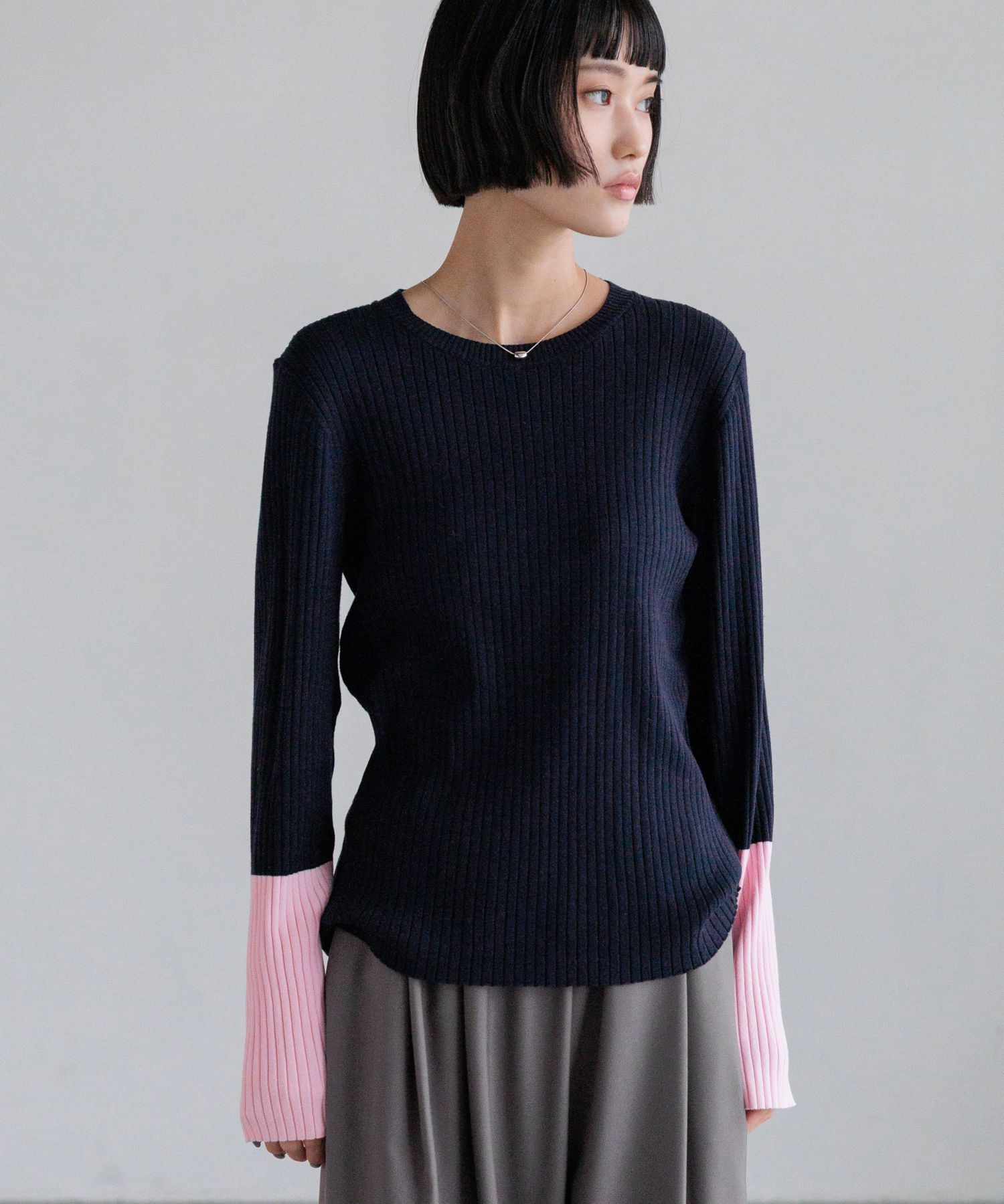 LOWRYS FARM「１２ＧハイショクスリーブＬＳ」|ニット・セーター|ﾈｲﾋﾞｰ・ﾋﾟﾝｸ