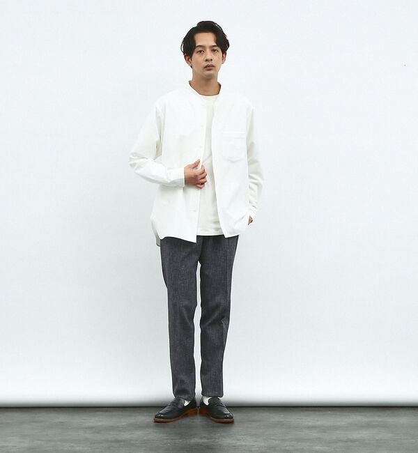 ABAHOUSE「【変形襟】シャンブレーツイル カラーレス シャツ / バンドカラーシャツ」|シャツ・ブラウス|