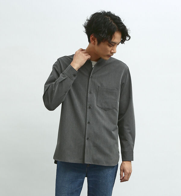 ABAHOUSE「【変形襟】シャンブレーツイル カラーレス シャツ / バンドカラーシャツ」|シャツ・ブラウス|