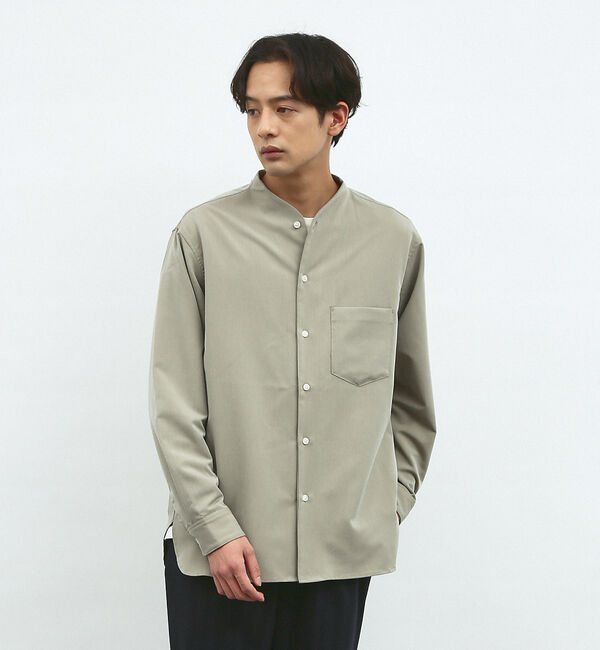 ABAHOUSE「【変形襟】シャンブレーツイル カラーレス シャツ / バンドカラーシャツ」|シャツ・ブラウス|