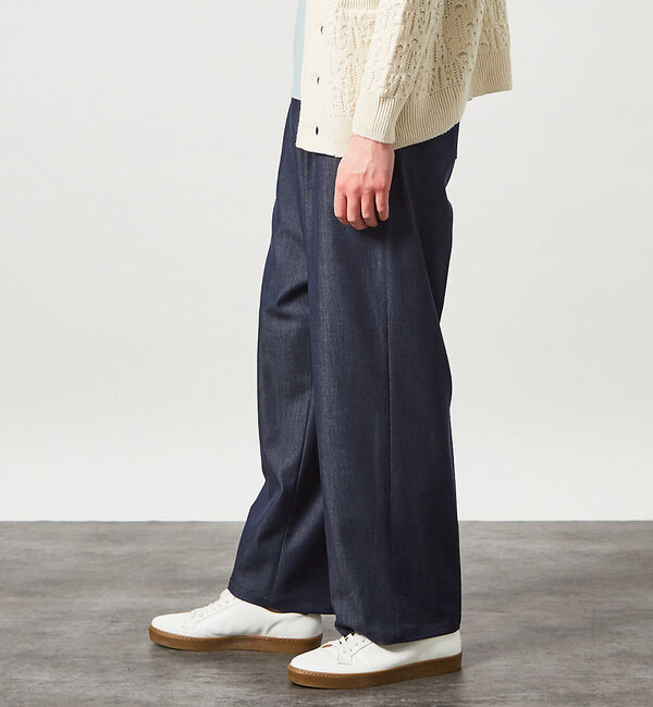 ABAHOUSE「デニムライク ワイドストレート スラックス / ワイドパンツ【予約】」|その他|ネイビー