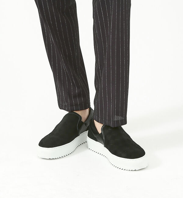 alfredoBANNISTER「【MASTER KICKS】厚底シャークソール レザー メッシュ型押し スリッポ」|スニーカー|ブラック