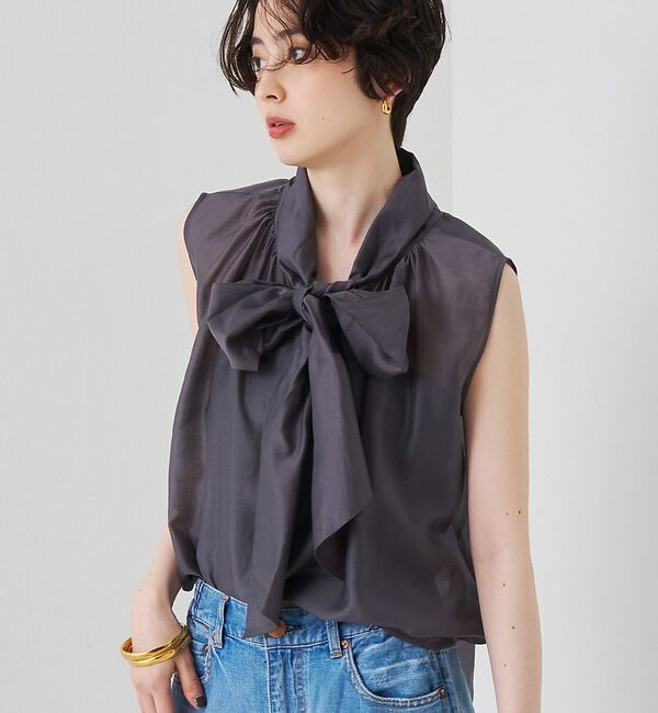 Rouge vif「前後2WAYビッグボウタイリボンブラウス【予約】」|シャツ・ブラウス|チャコールグレー