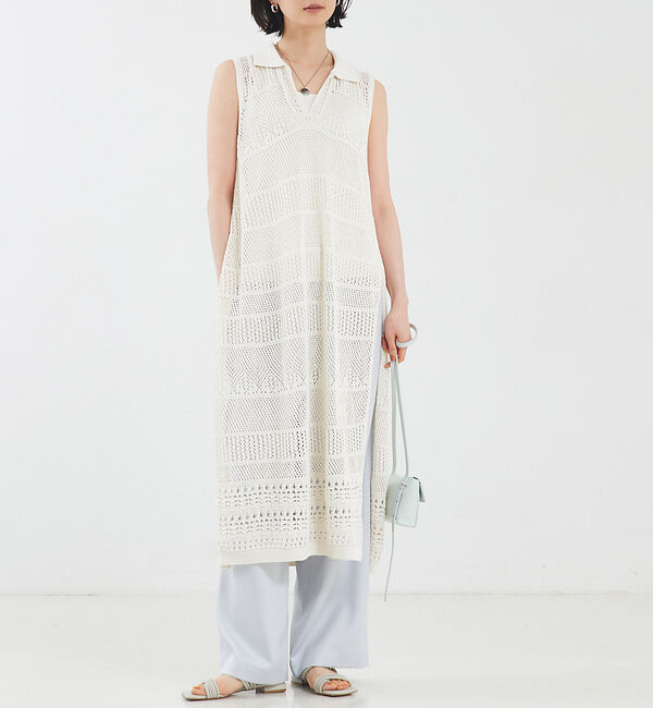 qualite「かぎ針風ニットワンピース」|ワンピース|オフホワイト