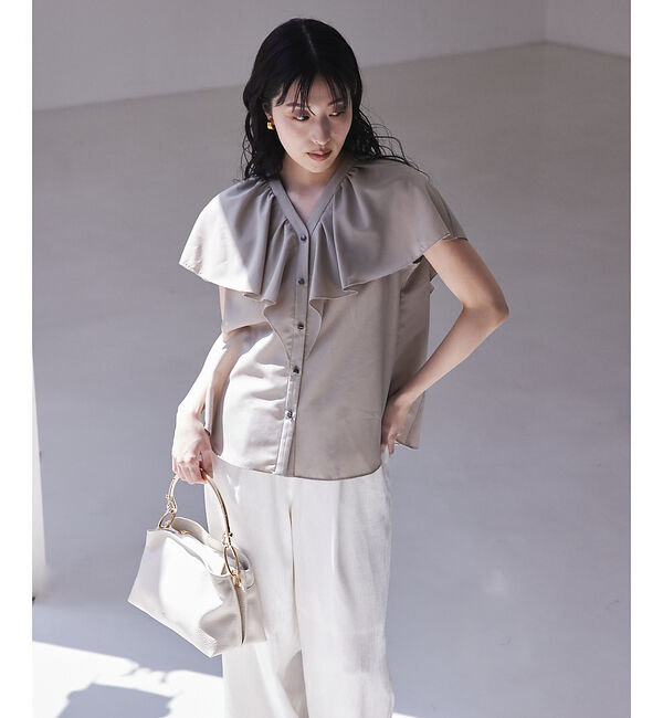 qualite「ラッフルカラーVネックブラウス」|シャツ・ブラウス|