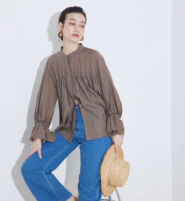 qualite「シャーリングパフスリーブシャツ」|シャツ・ブラウス|