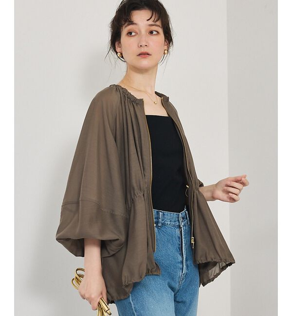 qualite「ラウンドスリーブギャザーブルゾン」|ブルゾン・スタジャン|カーキ