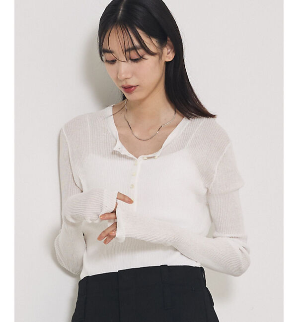 qualite「ヘンリーネックシアーリブニット」|Tシャツ・カットソー|オフホワイト