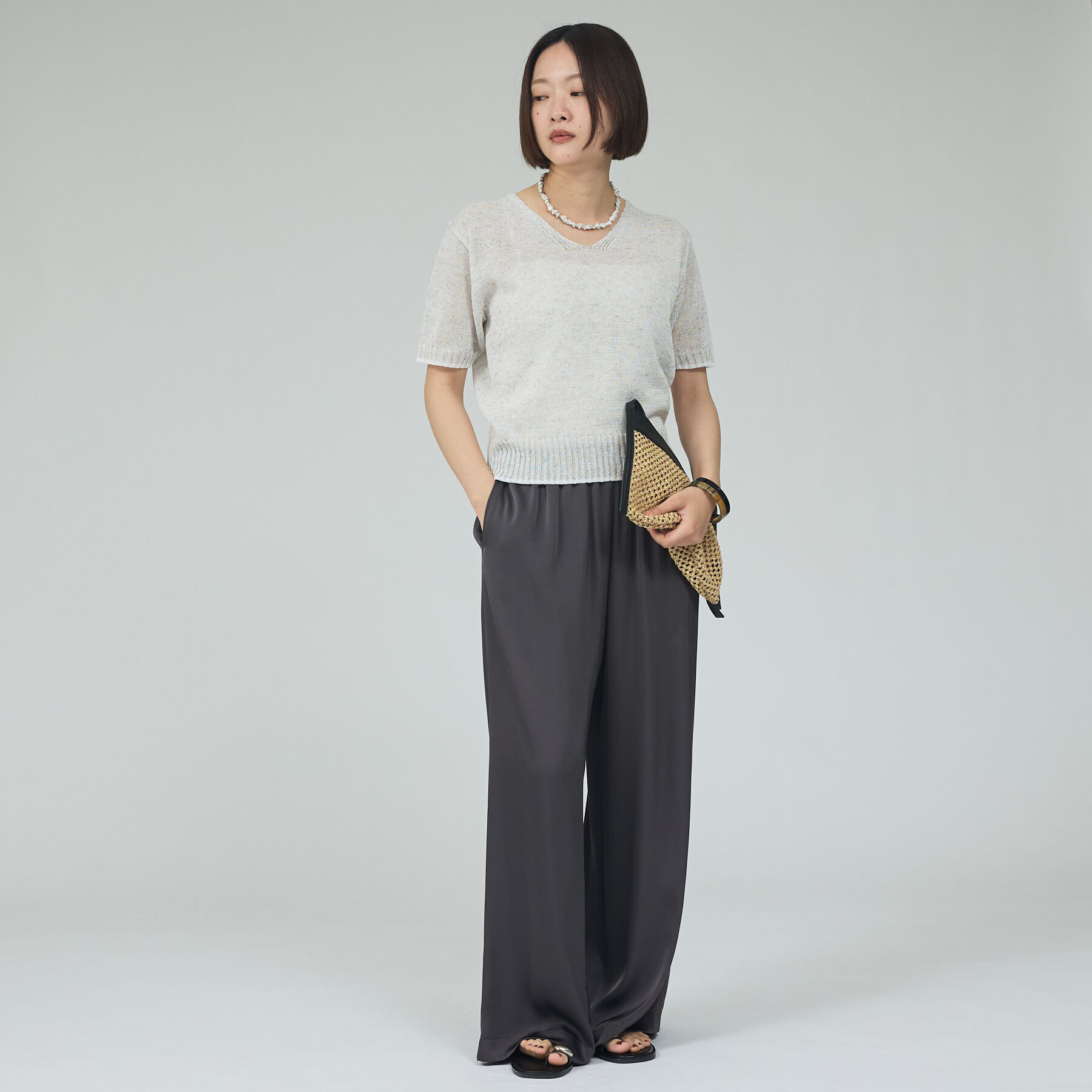 qualite「カラーポリリネンVネックニット【予約】」|ニット・セーター|