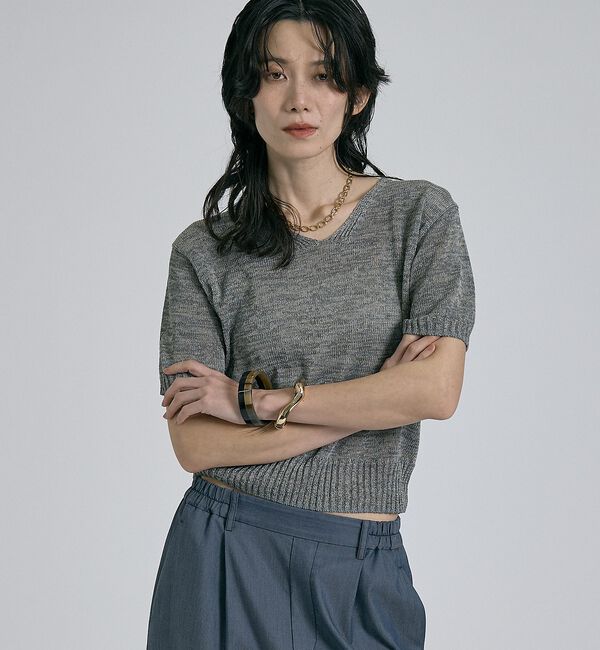 qualite「カラーポリリネンVネックニット【予約】」|ニット・セーター|