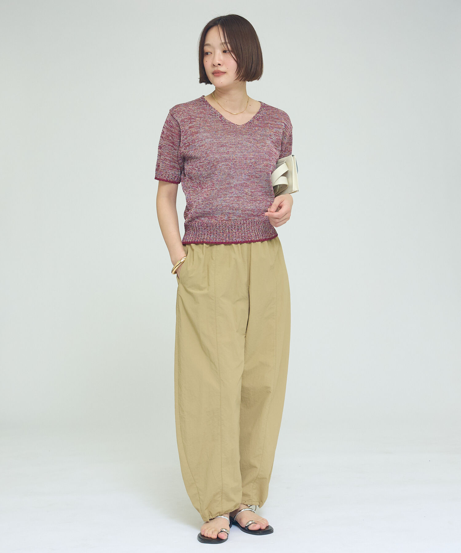 qualite「カラーポリリネンVネックニット【予約】」|ニット・セーター|