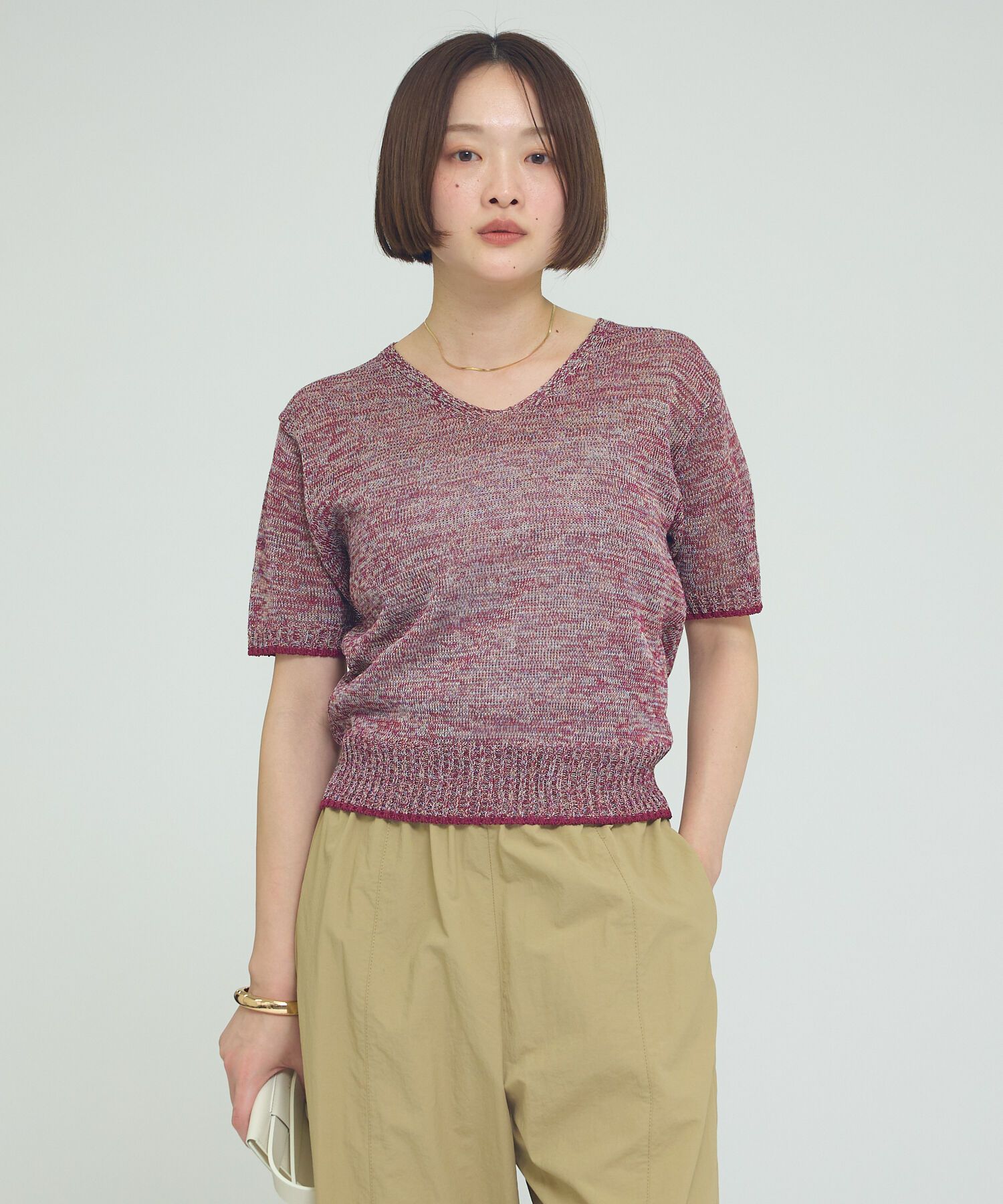 qualite「カラーポリリネンVネックニット【予約】」|ニット・セーター|