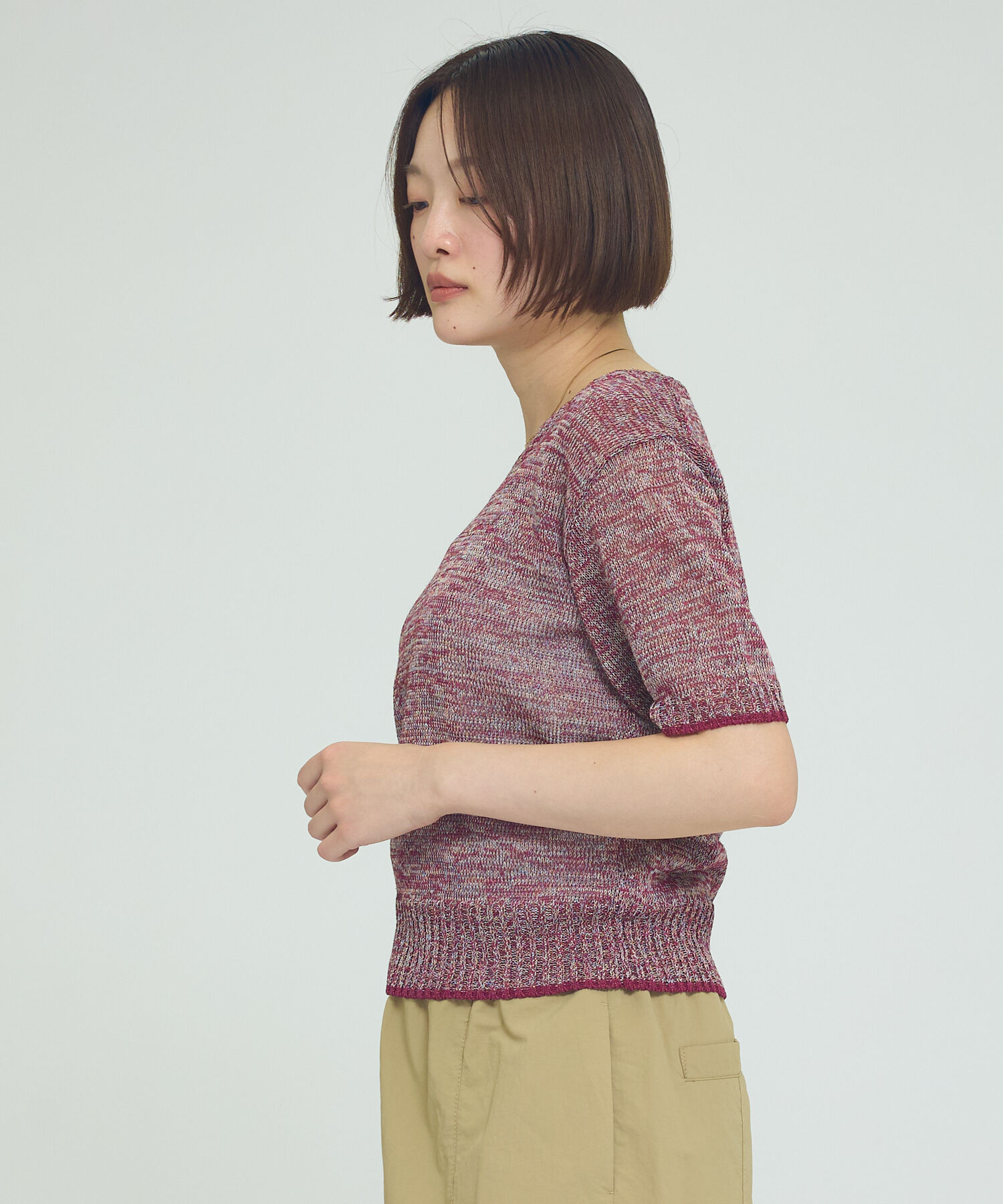 qualite「カラーポリリネンVネックニット【予約】」|ニット・セーター|