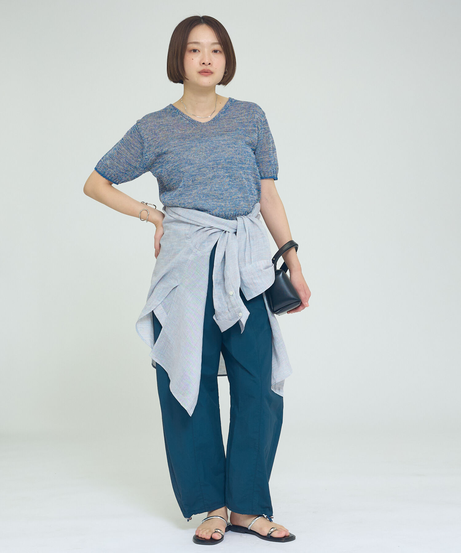 qualite「カラーポリリネンVネックニット【予約】」|ニット・セーター|