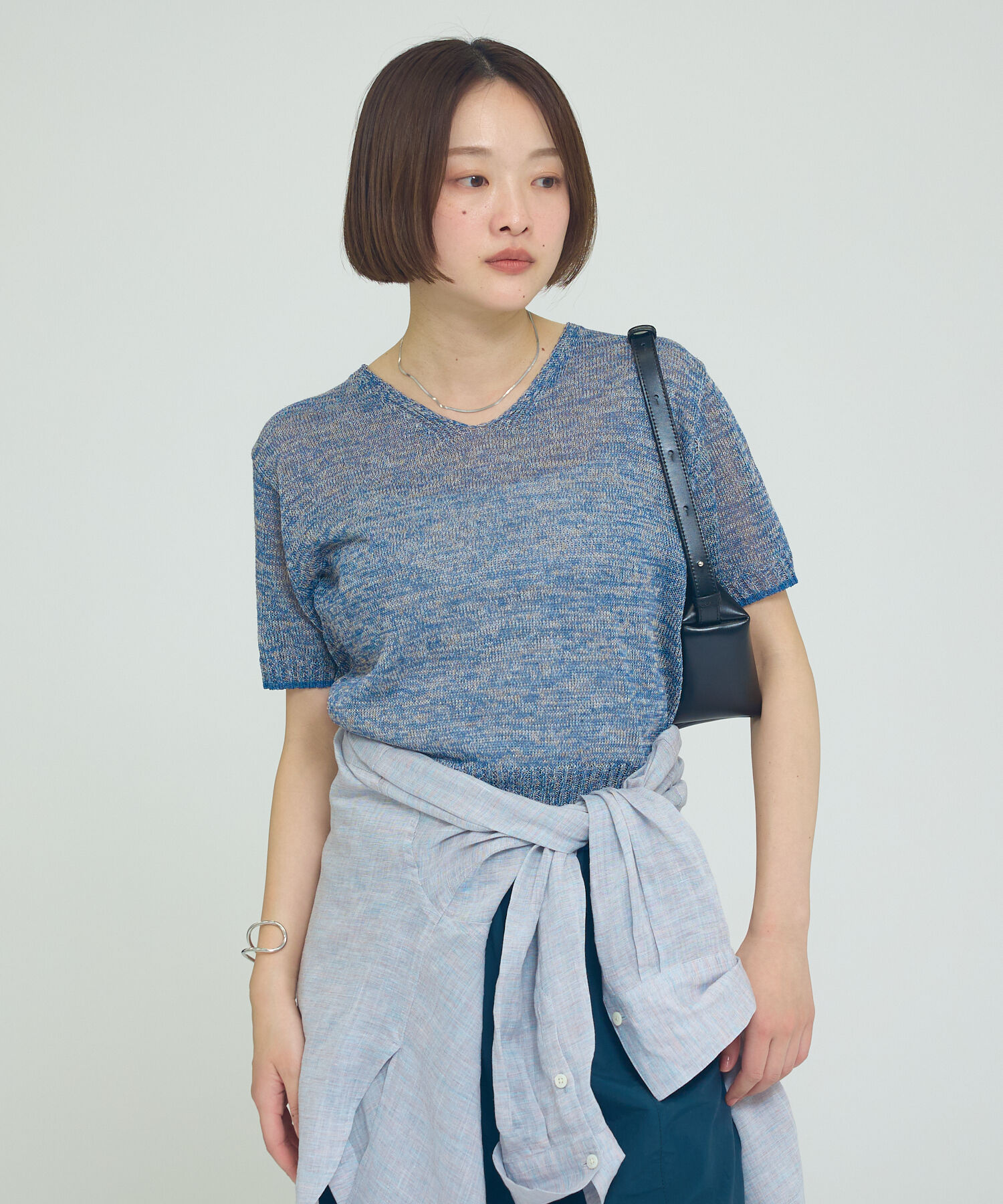 qualite「カラーポリリネンVネックニット【予約】」|ニット・セーター|