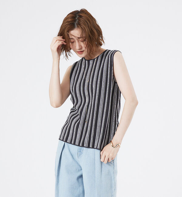 abahouse mavie「ストライプニットノースリーブプルオーバー」|ニット・セーター|