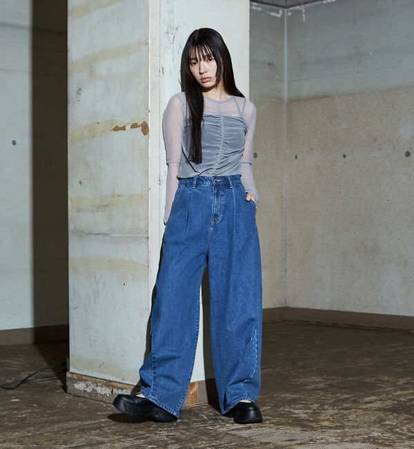 NOMINE「タック ボリューム デニムパンツ」|デニム|