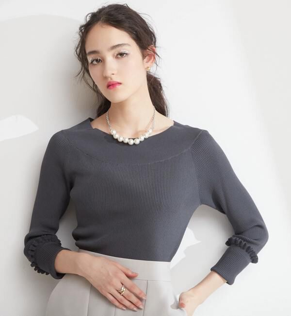 TIARA「プチフリルボートネックリブニット」|ニット・セーター|